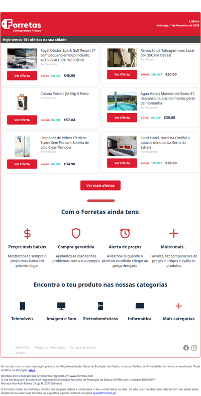 48€ por Royal Obidos Spa & Golf Resort 5* com pequeno-almoço | 57€ por Coluna Portatil Jbl Clip 5 Preto | 34€ por Limpador de Vidros Elétricos Ecode Sem Fio com Bateria