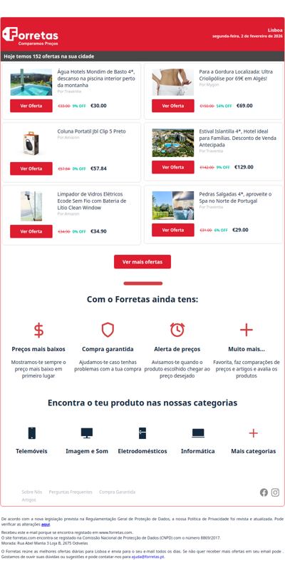 30€ por Água Hotels Mondim de Basto 4*, descanso na piscina | 57€ por Coluna Portatil Jbl Clip 5 Preto | 34€ por Limpador de Vidros Elétricos Ecode Sem Fio com Bateria