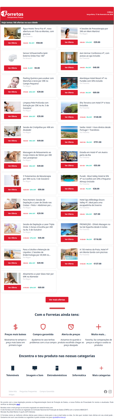 58€ por Água Hotels Terra Fria 4*, nova abertura em Trás-os-Montes, | Sensor Infravermelho Ip44 Externo Onlex Fixo 180º | 39€ por Peeling Quimico para acabar com Manchas e Acne por