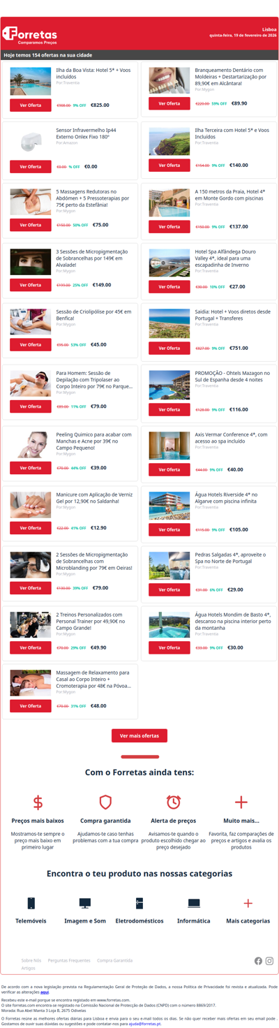 825€ por Ilha da Boa Vista: Hotel 5* + Voos incluídos | Sensor Infravermelho Ip44 Externo Onlex Fixo 180º | 75€ por 5 Massagens Redutoras no Abdómen + 5 Pressoterapias