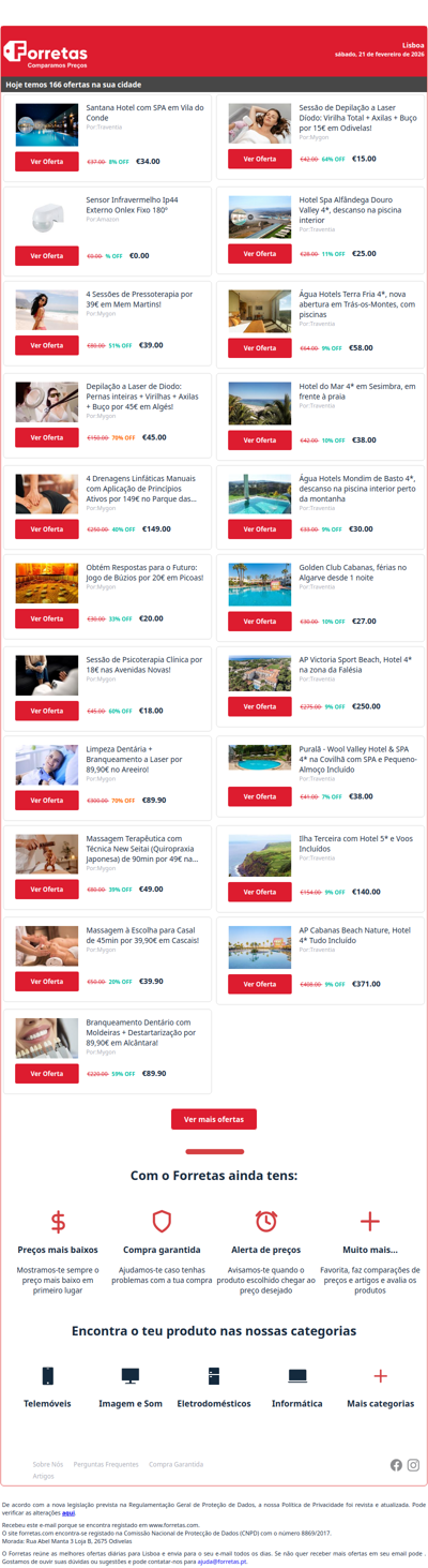 34€ por Santana Hotel com SPA em Vila do Conde | Sensor Infravermelho Ip44 Externo Onlex Fixo 180º | 4 Sessões de Pressoterapia por 39€ em Mem Martins!