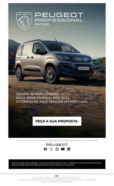 Gama Peugeot Partner: oferta de 5 anos de manutenção.