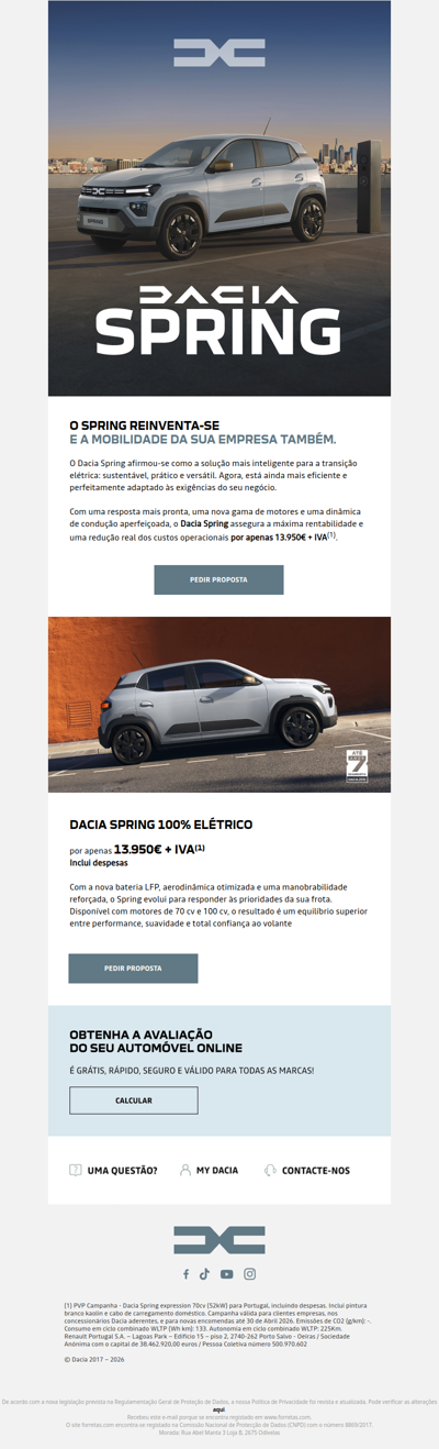 Dacia Spring 100% elétrico por apenas 13.950€ + IVA.