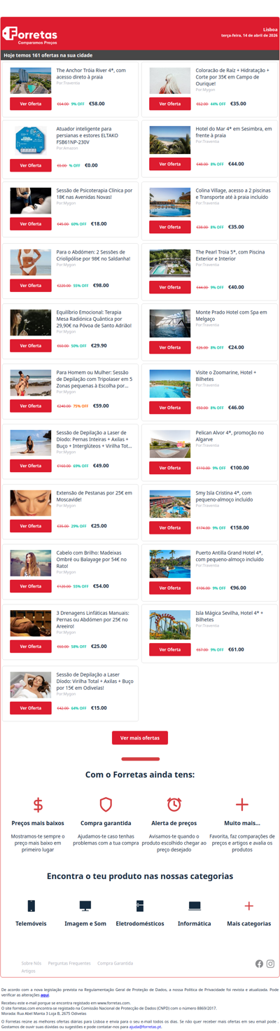 58€ por The Anchor Tróia River 4*, com acesso direto à praia | 0€ por Atuador inteligente para persianas e estores ELTAKO | Sessão de Psicoterapia Clínica por 18€ nas Avenidas