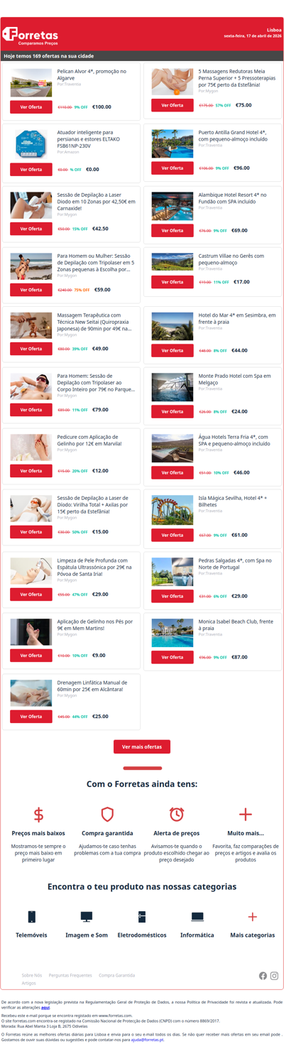 100€ por Pelican Alvor 4*, promoção no Algarve | 0€ por Atuador inteligente para persianas e estores ELTAKO | 42€ por Sessão de Depilação a Laser Diodo em 10 Zonas por