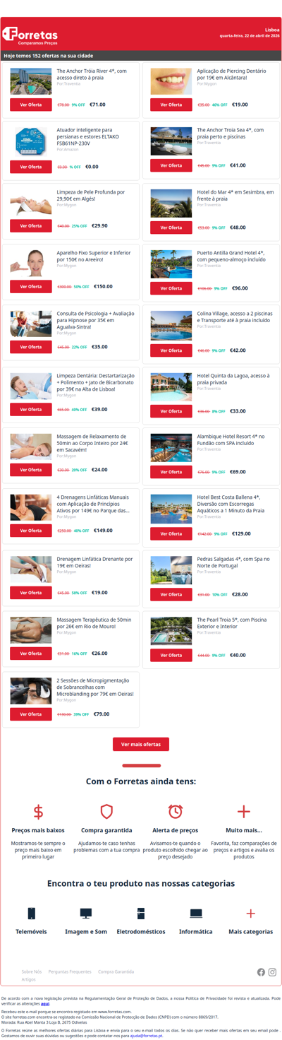 71€ por The Anchor Tróia River 4*, com acesso direto à praia | 0€ por Atuador inteligente para persianas e estores ELTAKO | Limpeza de Pele Profunda por 29,90€ em Algés!