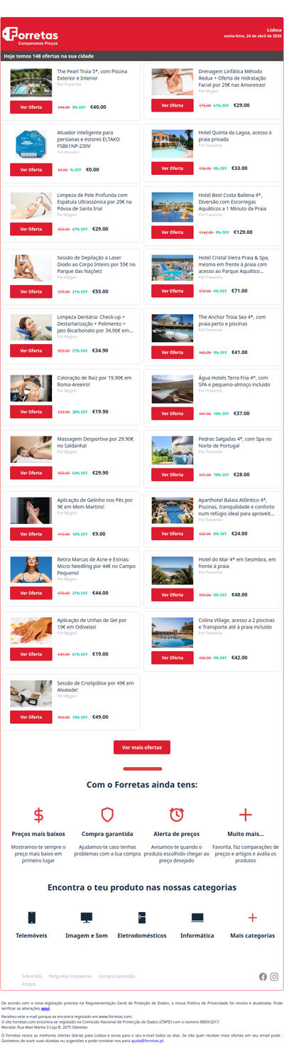 40€ por The Pearl Troia 5*, com Piscina Exterior e Interior | 0€ por Atuador inteligente para persianas e estores ELTAKO | 29€ por Limpeza de Pele Profunda com Espátula Ultrassónica