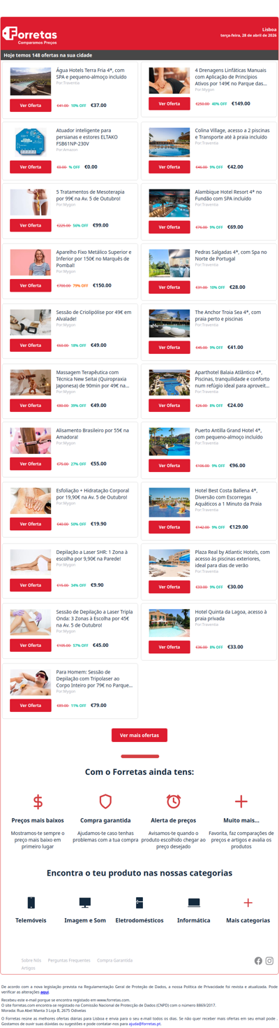 37€ por Água Hotels Terra Fria 4*, com SPA e pequeno-almoço | 0€ por Atuador inteligente para persianas e estores ELTAKO | 5 Tratamentos de Mesoterapia por 99€ na Av. 5 de Outubro!