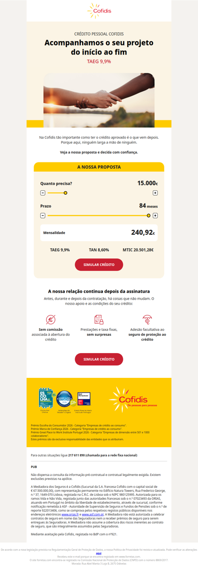 Crédito Pessoal Cofidis: Financiamento a 100% até 50.000€.