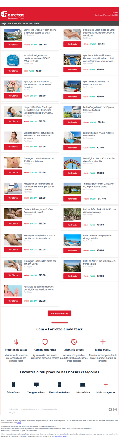 153€ por Estival Isla Cristina 4* com piscina e a poucos passos | 0€ por Atuador inteligente para persianas e estores ELTAKO | Aplicação de Unhas de Gel ou Fibra de Vidro por 19,90€