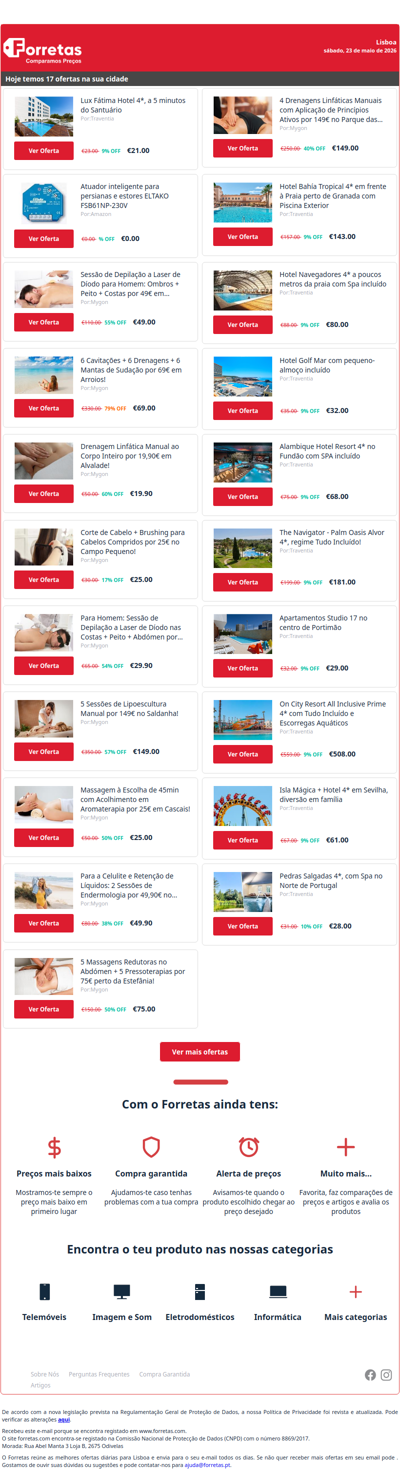 21€ por Lux Fátima Hotel 4*, a 5 minutos do Santuário | 0€ por Atuador inteligente para persianas e estores ELTAKO | 49€ por Sessão de Depilação a Laser de Díodo para Homem: Ombros