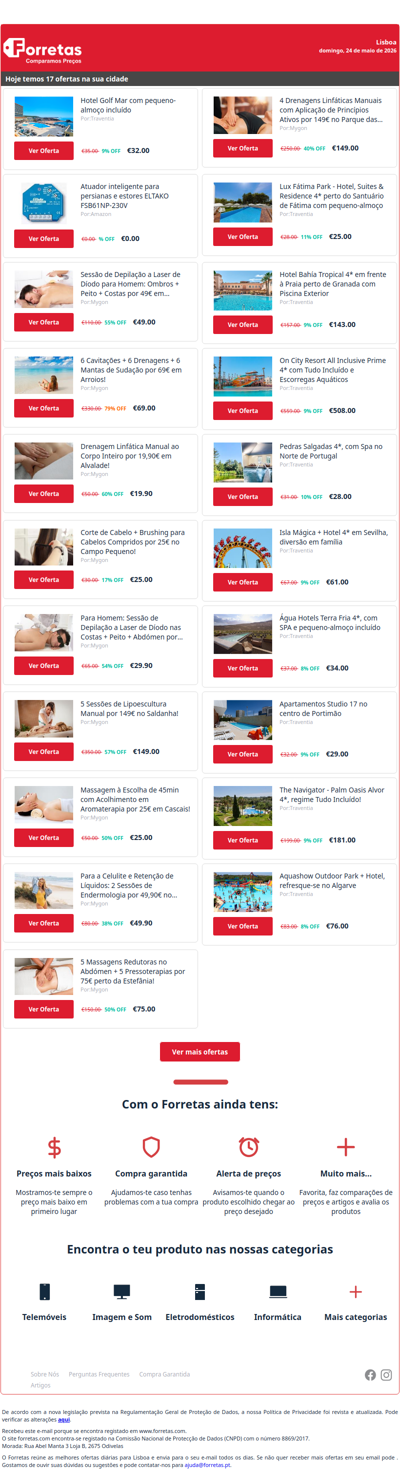 32€ por Hotel Golf Mar com pequeno-almoço incluído | 0€ por Atuador inteligente para persianas e estores ELTAKO | 49€ por Sessão de Depilação a Laser de Díodo para Homem: Ombros