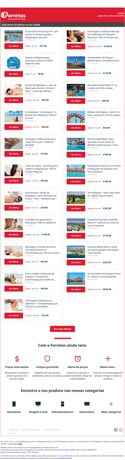 77€ por Cristal Vieira Praia & Spa 4*, com acesso ao Parque | 0€ por Atuador inteligente para persianas e estores ELTAKO | 49€ por Sessão de Depilação a Laser de Díodo para Homem: Ombros