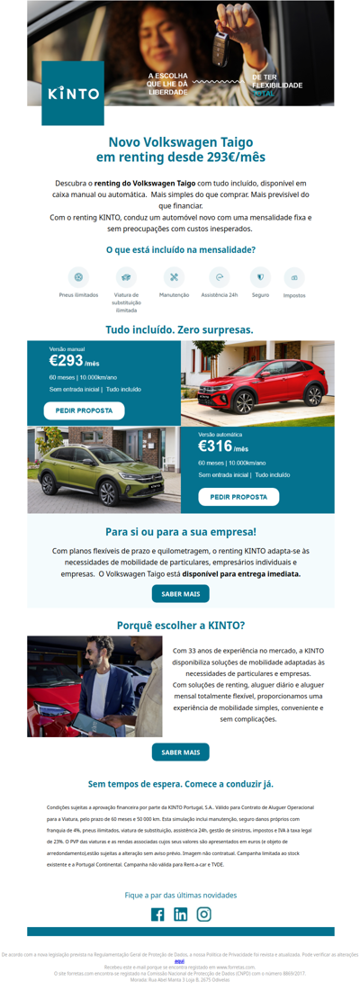 Descubra o seu próximo carro com tudo incluído. Desde 293€/mês.