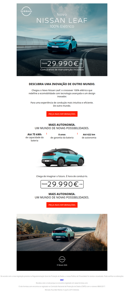 Conheça o Novo Nissan Leaf e aproveite já esta oferta.