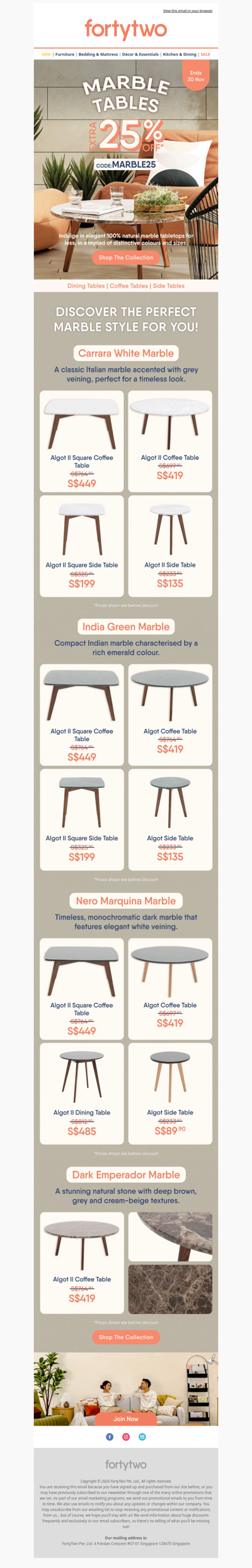 🏷️ Get Extra 25% OFF Marble Tables!