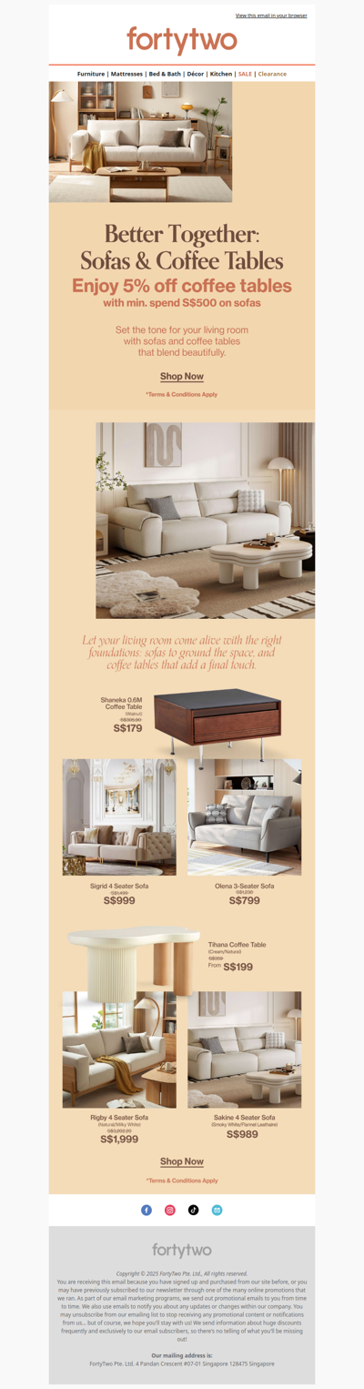 ☕ Here's 5% off coffee tables with sofa purchase