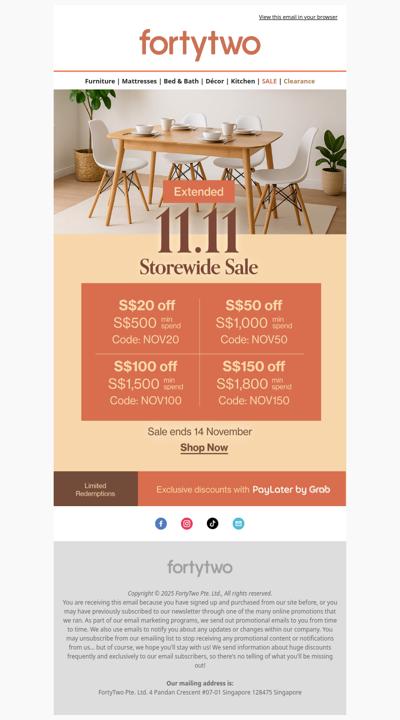 📣 Up to S$150 off: Extended 11.11 Sale