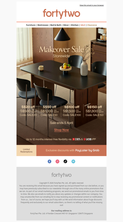 🛋️ Makeover Sale: Up to S$150 off