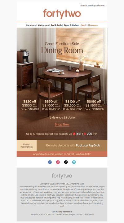Dining Room Sale: Extra S$150 Off 🍳