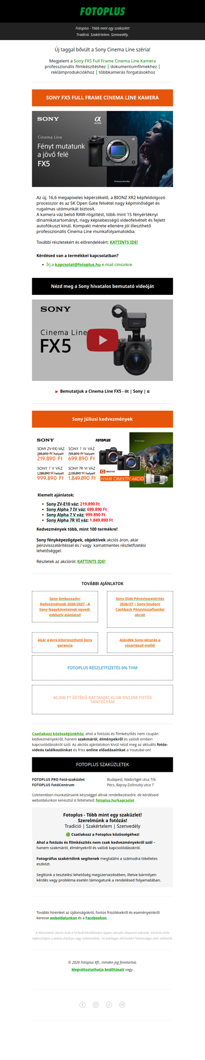 MEGJELENT a SONY FX5 Full Frame Cinema Line kamera