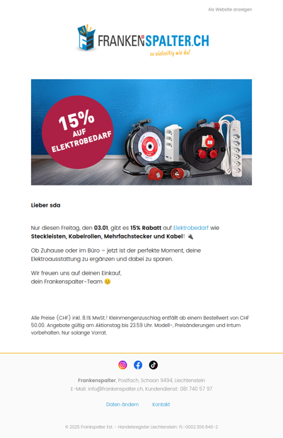 15% auf Elektro-Artikel! ⚡