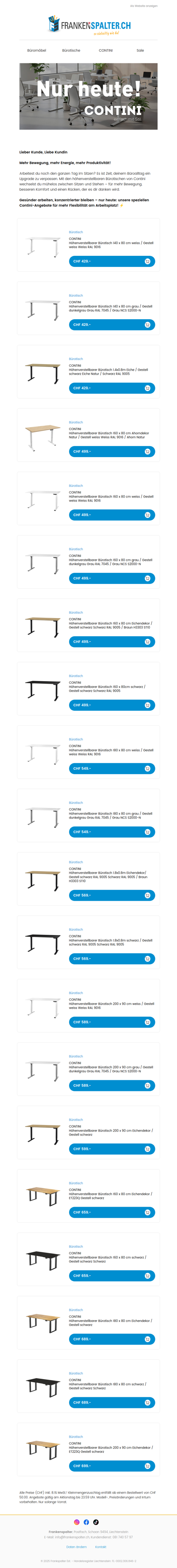 Nur heute: Mehr Bewegung am Arbeitsplatz – entdecke die höhenverstellbaren Bürotische von Contini! ⚡