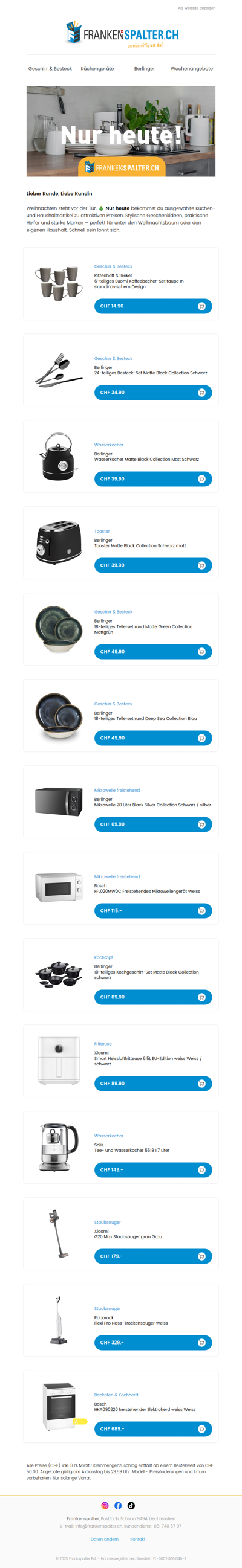 Nur heute: Weihnachtsdeals für Küche & Haushalt