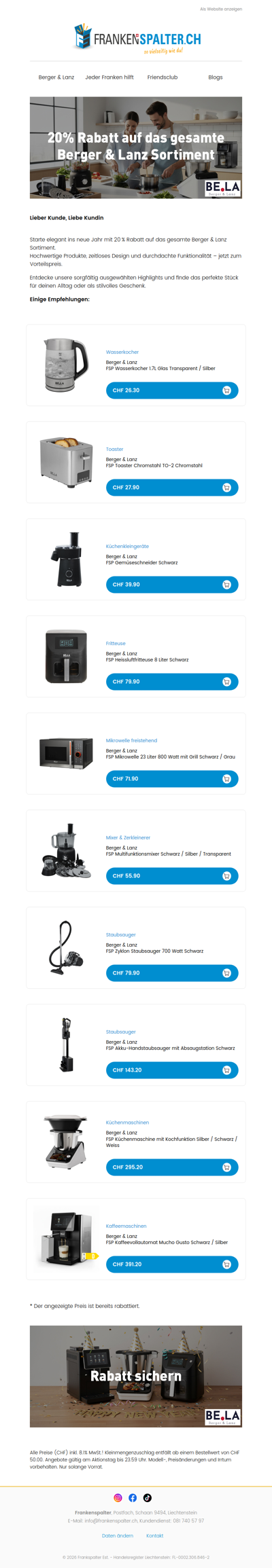 20 % Rabatt auf alles von Berger & Lanz