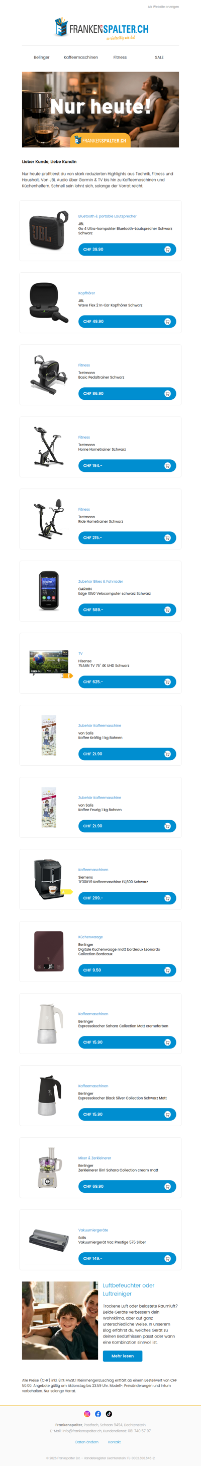 Nur heute: Top-Deals auf Technik, Fitness & Küche