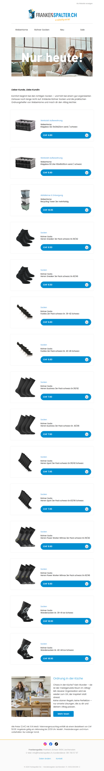 Nur heute: Mehr Komfort. Mehr Ordnung. Rohner Socken & WeberHome ✨