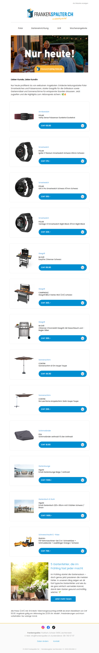 Nur heute – Polar Smartwatches, Grills & Gartenmöbel reduziert