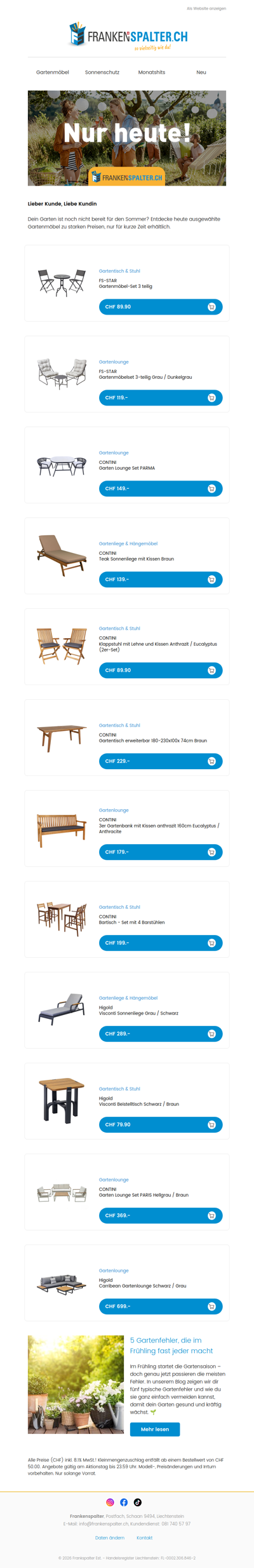 Nur heute: Gartenmöbel für deinen Sommer draussen