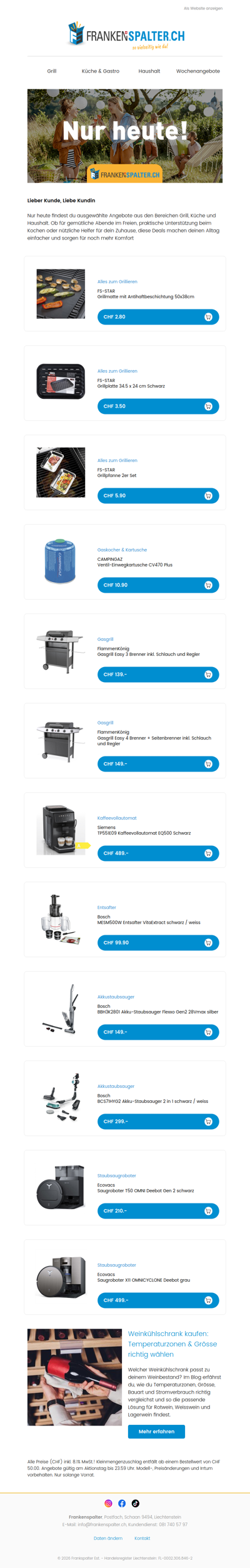 Nur heute: Angebote für Grill, Küche & Haushalt
