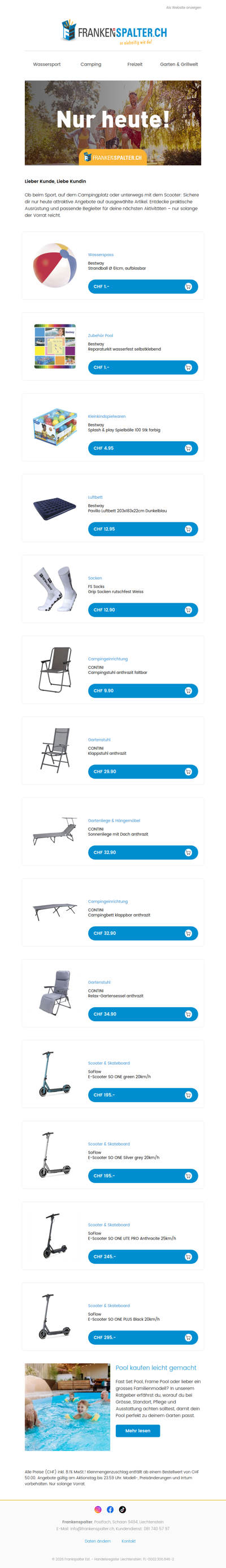 Nur heute: Angebote für Sport, Camping & Scooter