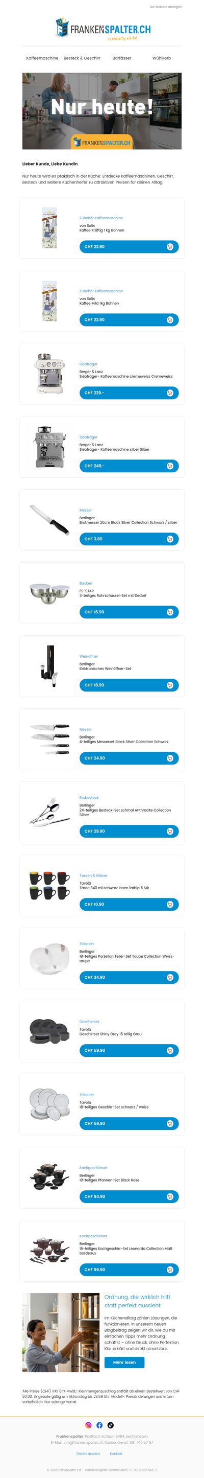 Nur heute: Küchenlieblinge zum Angebotspreis