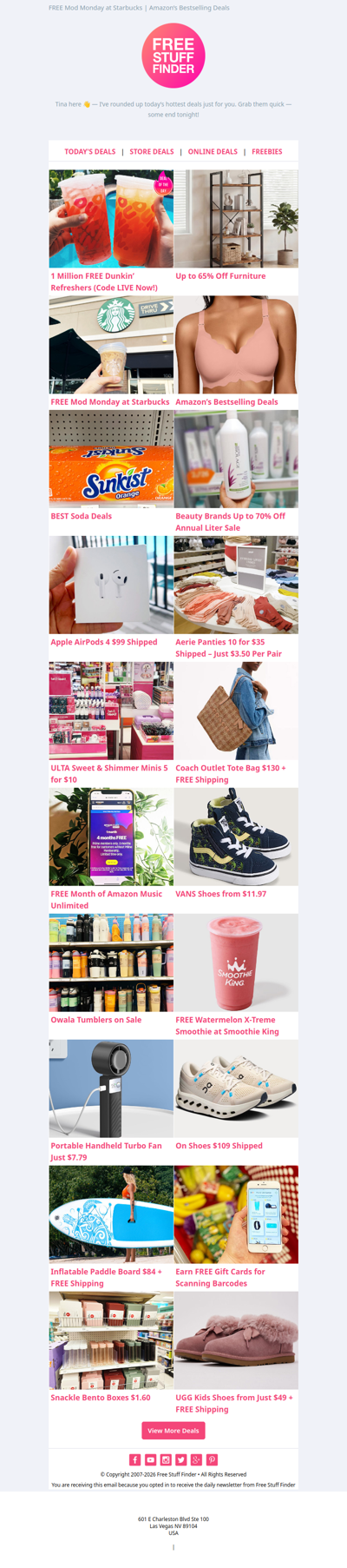💥 1 Million FREE Dunkin’ Refreshers 🤩 Up to 65% Off Furniture