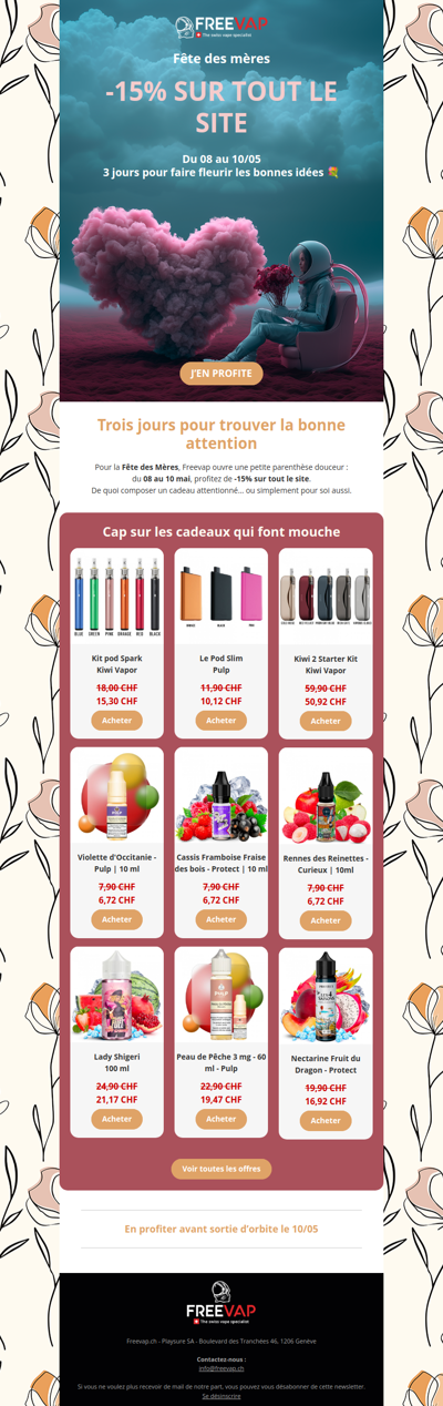 💐 Fête des Mères : -15% sur tout le site du 08 au 10/05