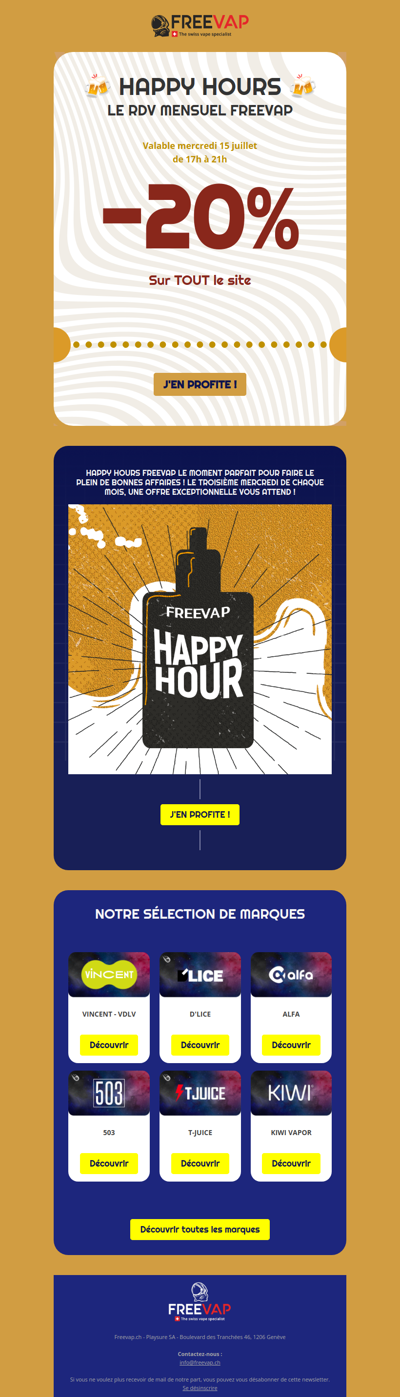 🍻 Happy hours Freevap : 15/07 de 17h à 21h