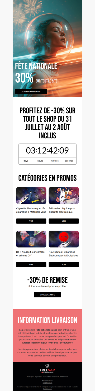 Fête nationale : -30% sur tout Freevap 🇨🇭