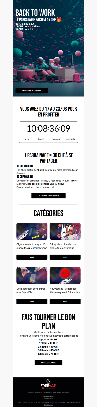 🚀 Back to Work : 15 CHF pour toi, 15 CHF pour ton filleul