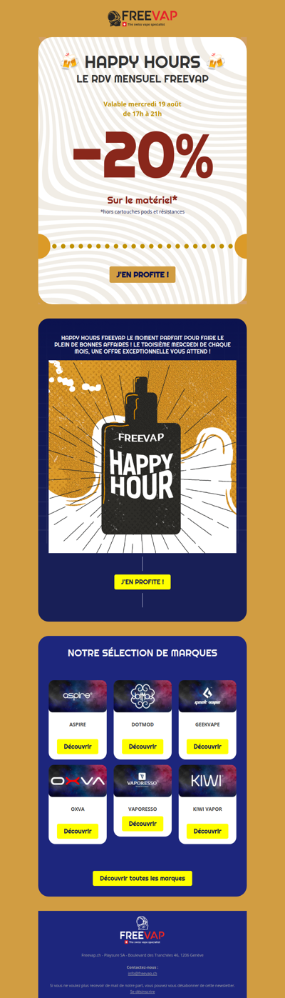 🍺 Happy hours Freevap : 19/08 de 17h à 21h