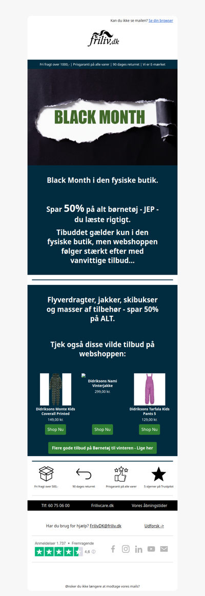 Spar 50% på ALT børnetøj i den fysiske butik.