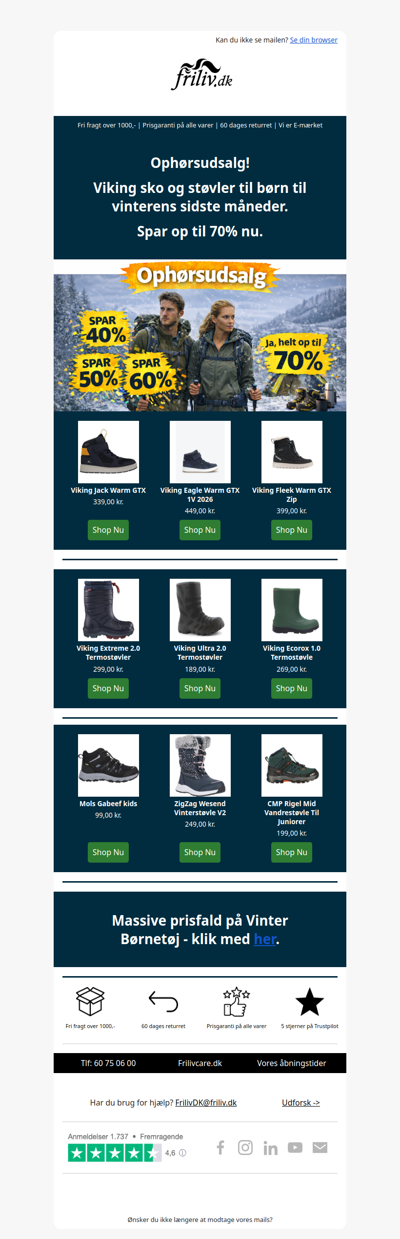 Ophørsudsalg - Vinter Børnefodtøj Spar op til 70%