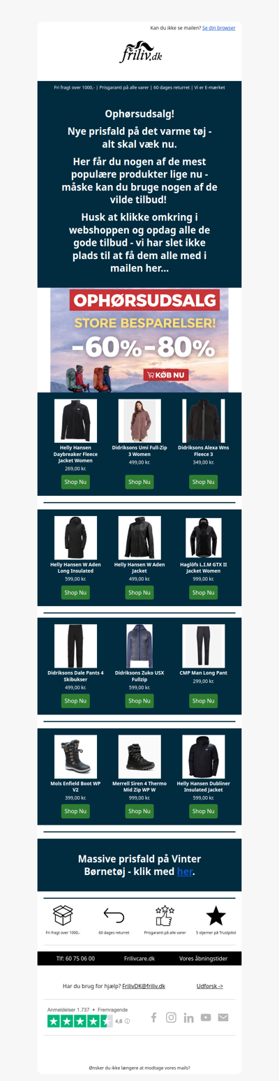 Ophørsudsalg - Prisfald Jakker, Fodtøj, trøjer og meget, meget mere