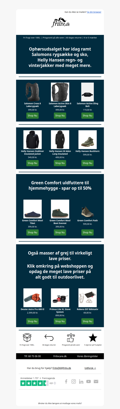 Ophørsudsalg Salomon, Helly Hansen med meget mere