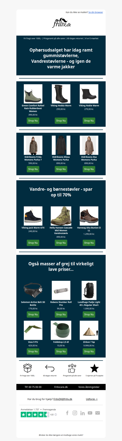 Ophørsudsalg Gummistøvler, Vandrestøvler og varme jakker
