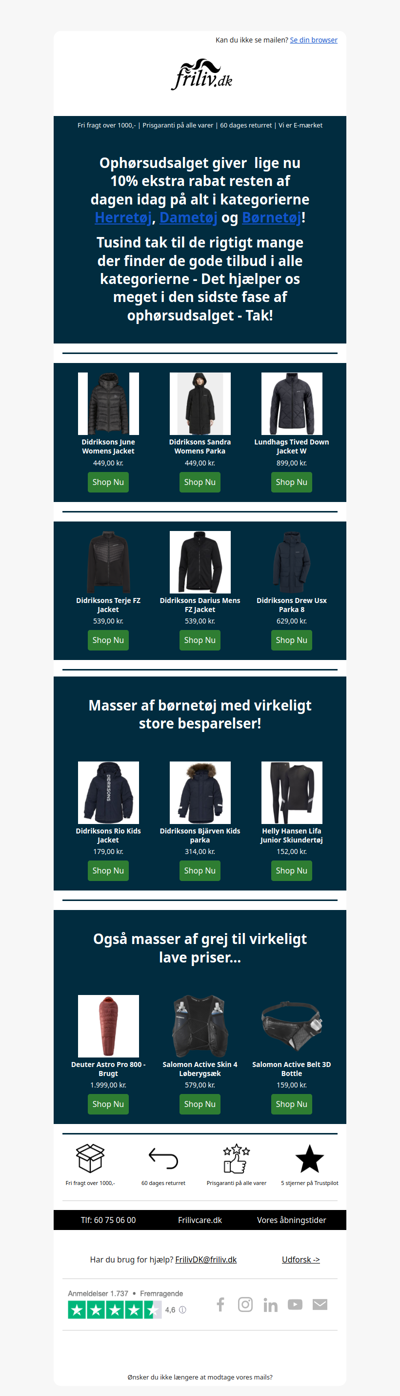 Ophørsudsalg - Spar ekstra 10% resten af dagen