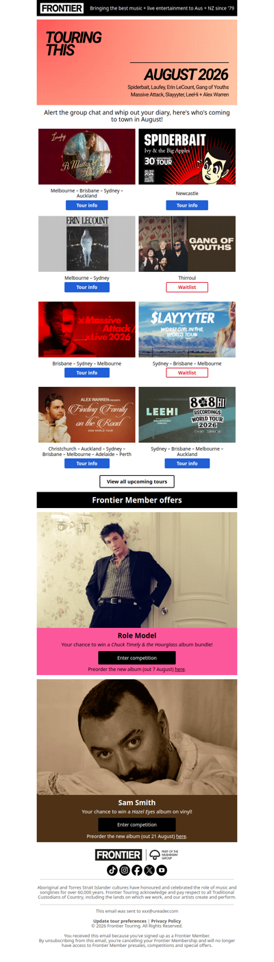 INCOMING 🗓️ Laufey, Spiderbait, Alex Warren + more