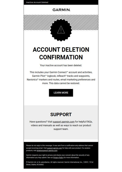 Your Garmin Account Has Been Deleted